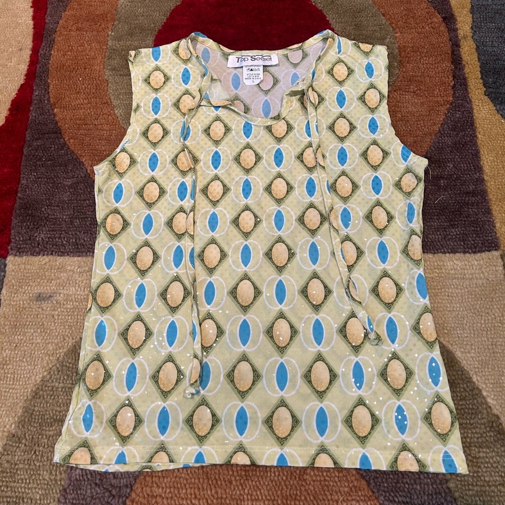 Top Secret Y2K 90’s Style Vintage Retro Tank Top Shiny Sequins Junior’s Large
